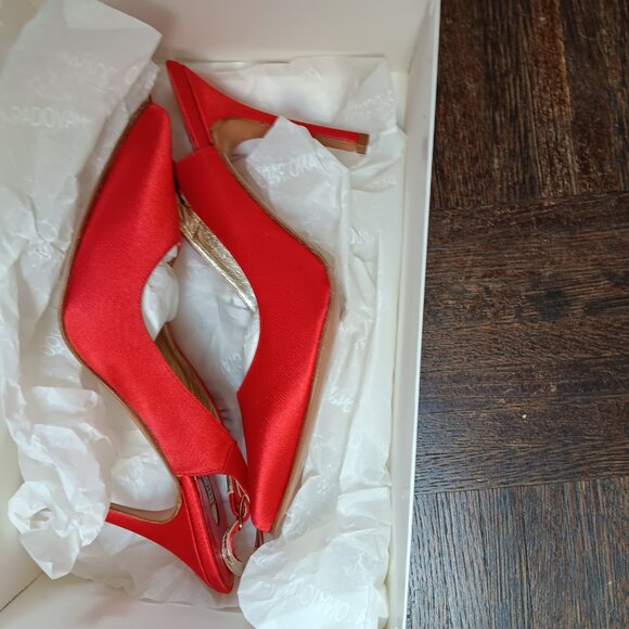 Luciano Padovan - Italian Designer Red Satin stilettos leather sole NIB - Picture 4 of 9